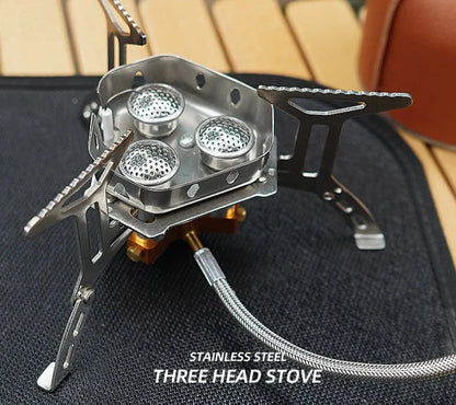 Three-Head Gas Stove Windproof Camping Silver