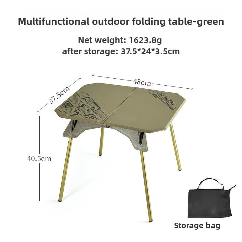 Portable Folding Camping Table Adjustable Green