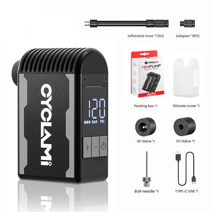 120 PSI Portable Electric Bike Air Pump Mini Fast Tire Inflator Black