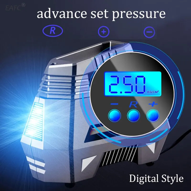 Digital Portable Air Compressor Pump Tire Inflator Grey