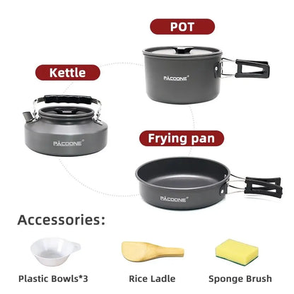 Portable Aluminum Camping Cookware Kit Grey