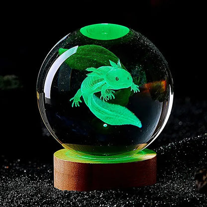 3D Colorful Axolotl laser Crystal Ball night light