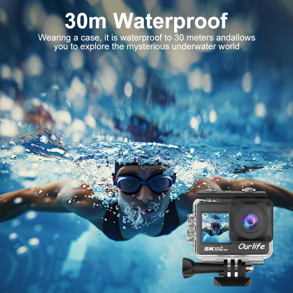 5K Action Camera with Touchscreen Waterproof Black