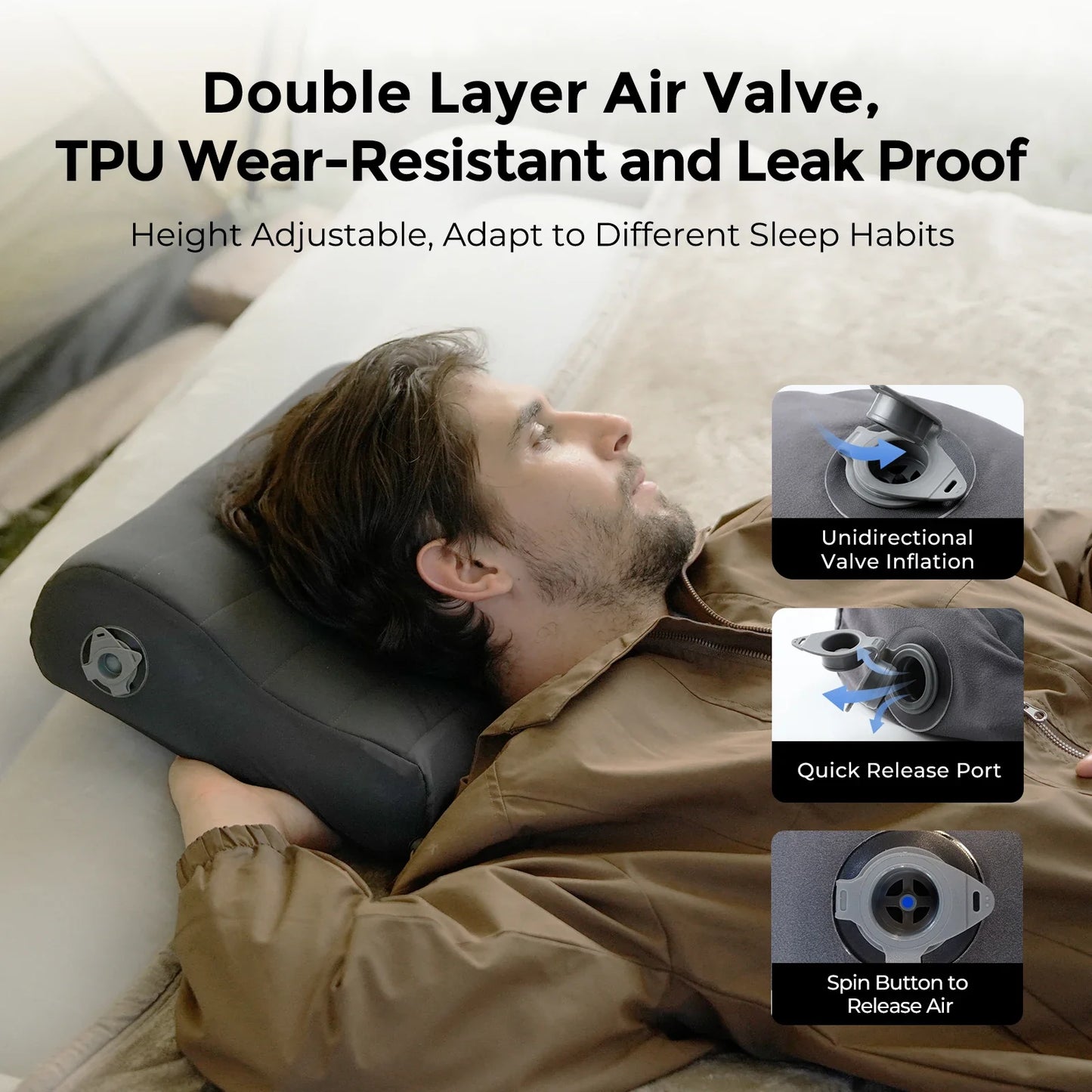 Ergonomic Inflatable Camping Air Pillow Grey