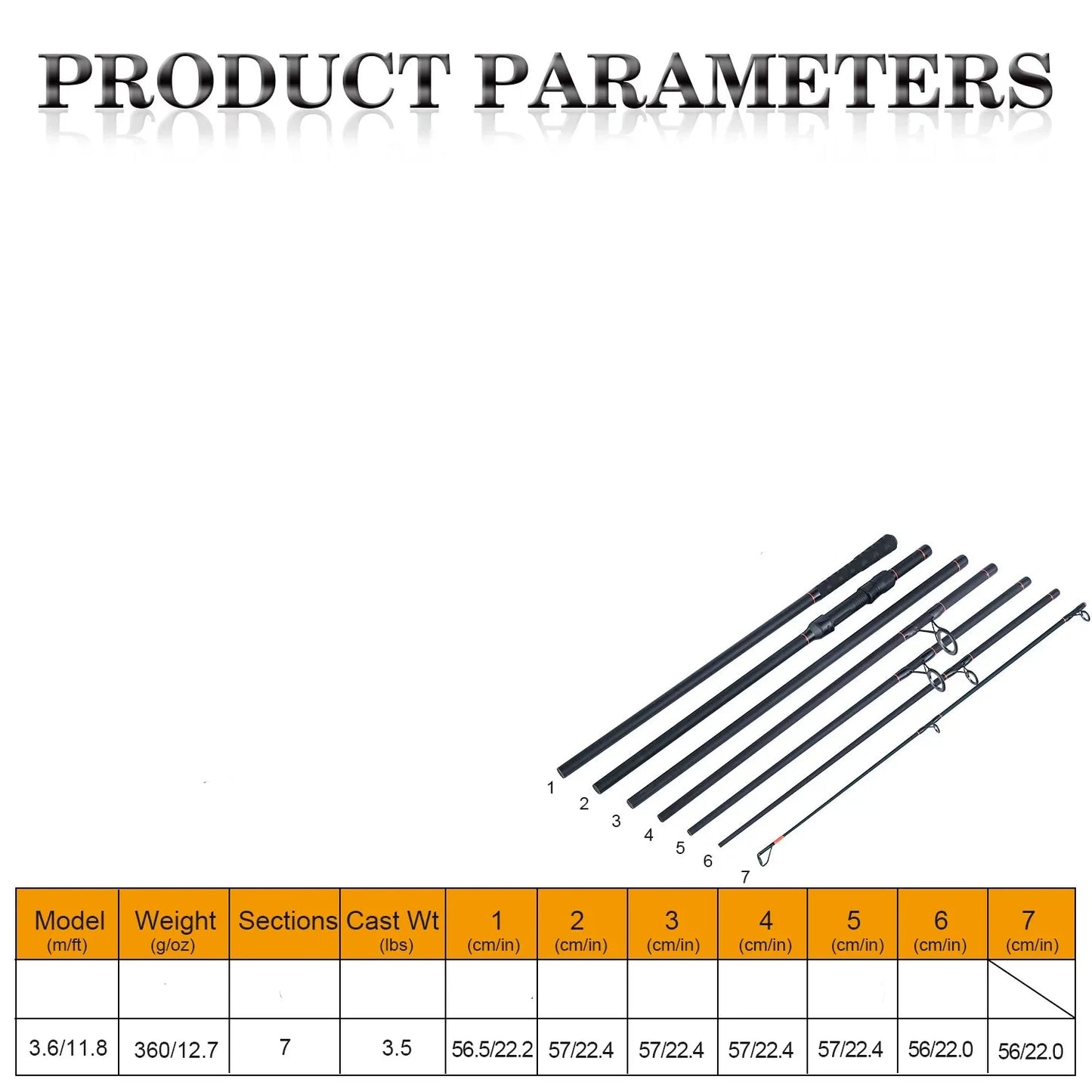 3.6M Portable Carbon Fiber Carp Spinning Rod Black