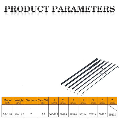 3.6M Portable Carbon Fiber Carp Spinning Rod Black