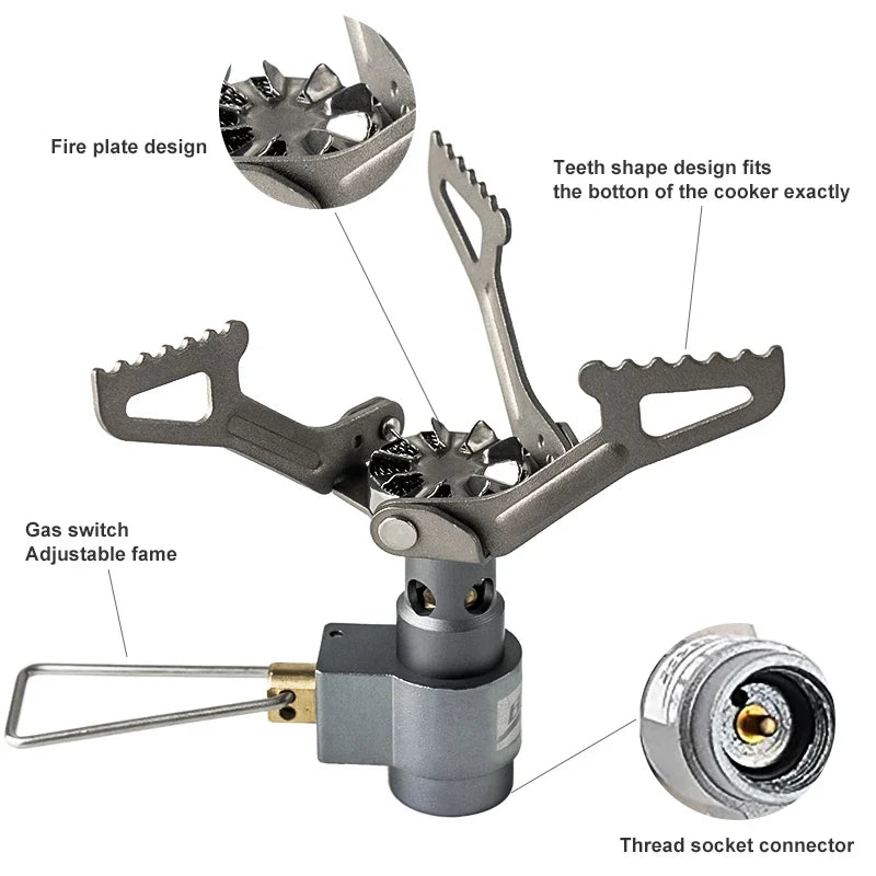 Ultralight Titanium Camping Stove 2700W Portable Gas Burner Grey