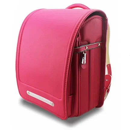 School Backpack PU Leather for Kids Students (Rose Red)