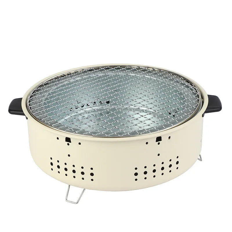 Round Charcoal BBQ Grill Stove White