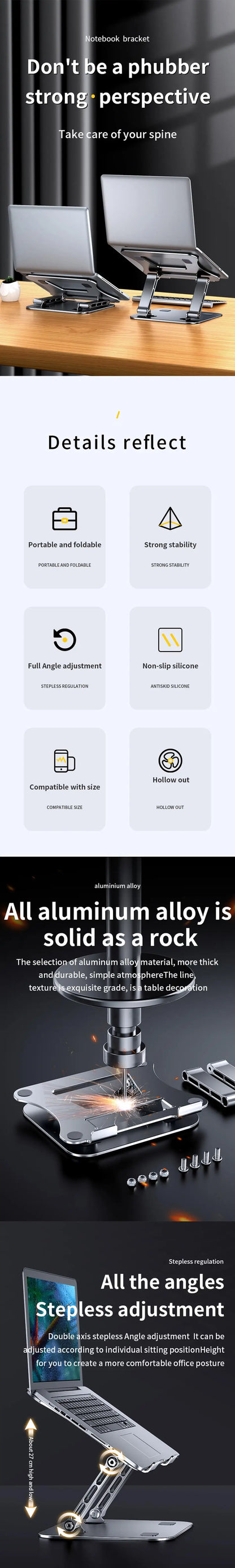 Laptop Stand Adjustable Aluminum Up to 17 Inch Laptop Portable Cooling