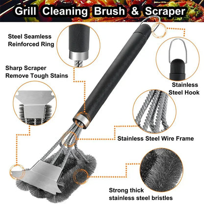 Safe Grill Brush and Scraper with Deluxe Handle