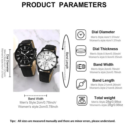 Couple Leather Quartz Watches Set