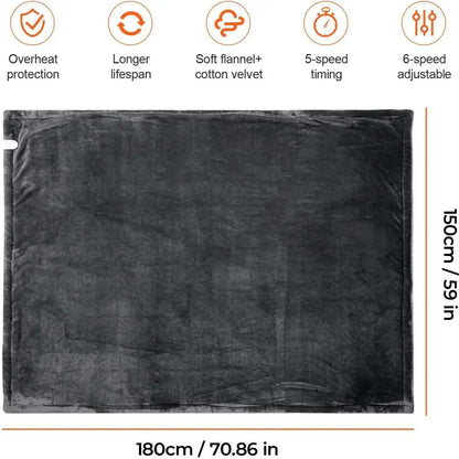 Soft Heated Electric Blanket with 6 Heating Levels & 4-Hour Auto-Off
