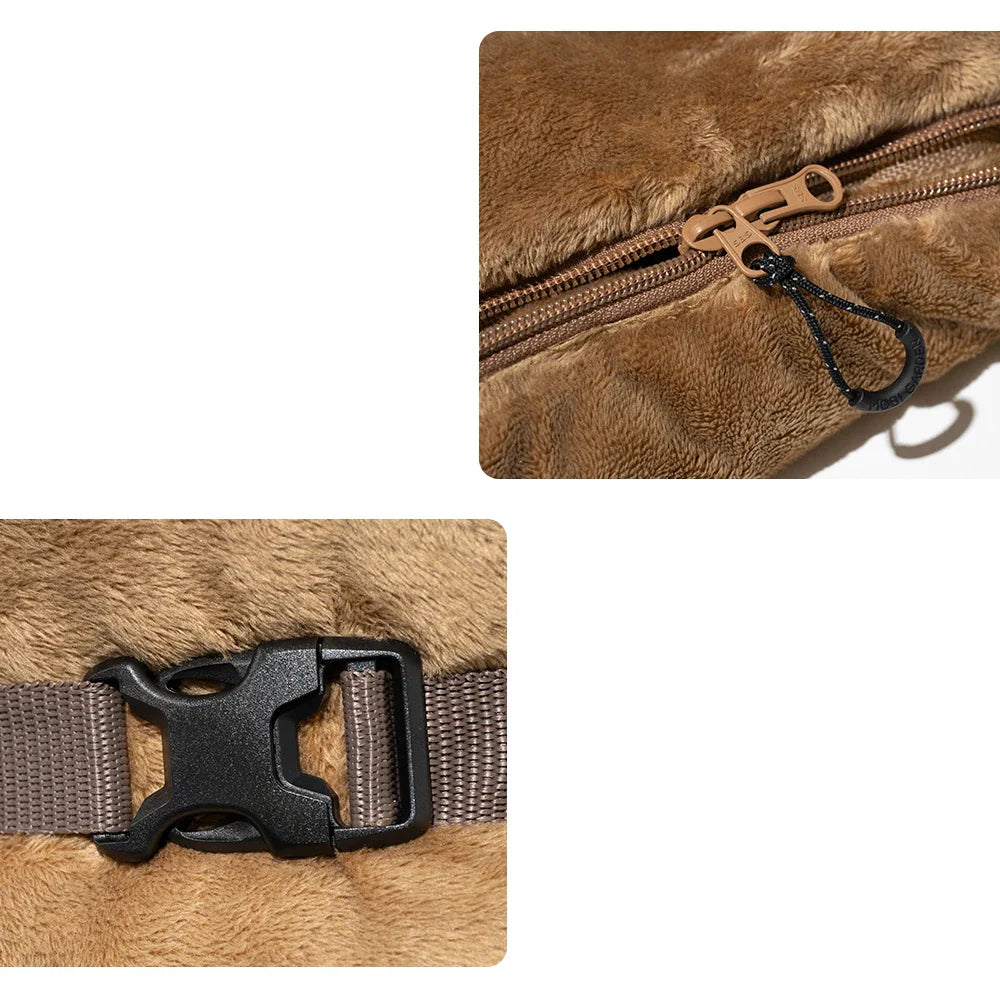 Portable Velvet Camping Sleeping Bag Cord Reel Storage Brown