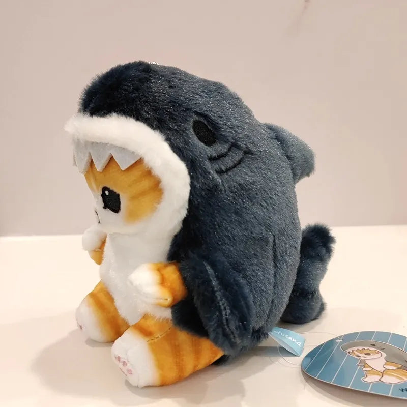Kawaii Tempura Fried Shrimp Shark Cat Plush Doll Keychain - Blue 13cm