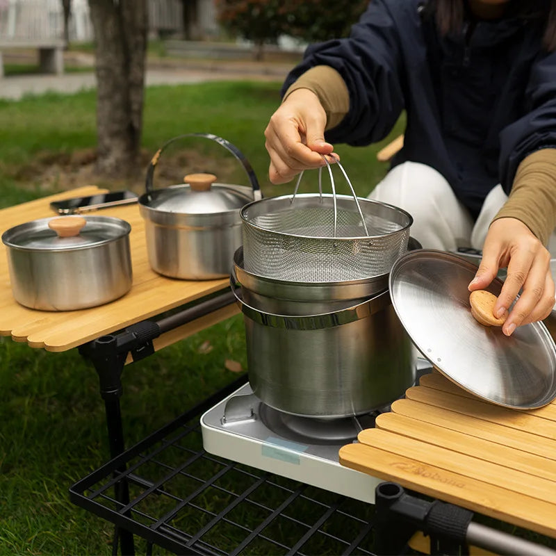5L Outdoor Stainless Steel Camping Cookware Set Silver