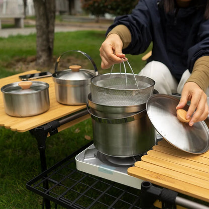 5L Outdoor Stainless Steel Camping Cookware Set Silver