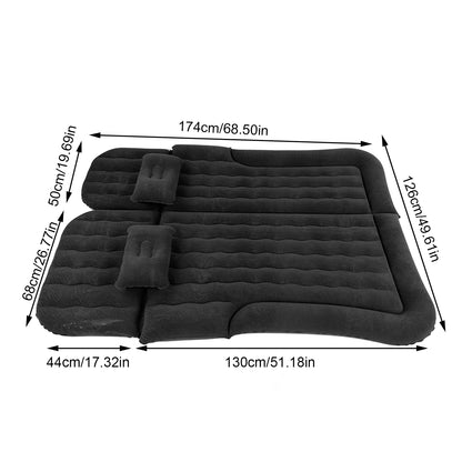 2-in-1 Car Inflatable Mattress Soft PVC Flocking Travel Bed with Pump Black