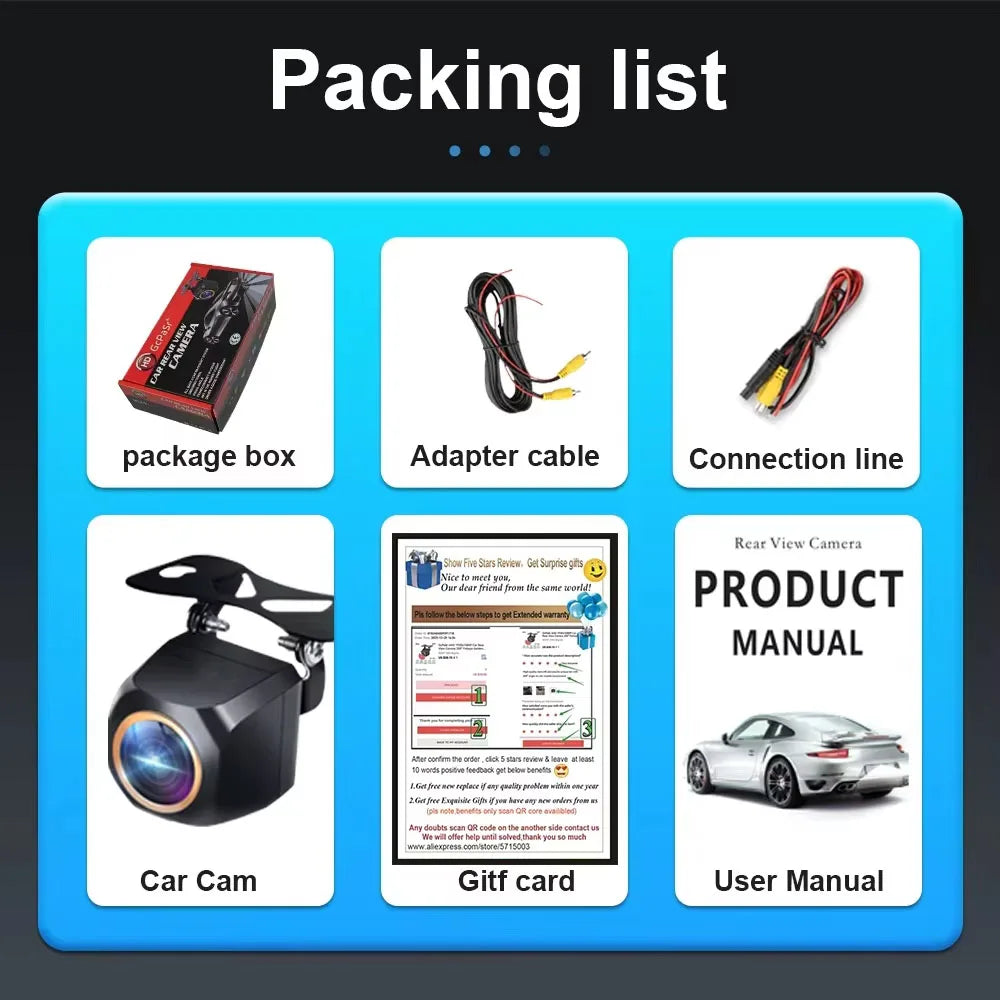 AHD 2K Car Rear View Camera Fisheye Golden Lens Black