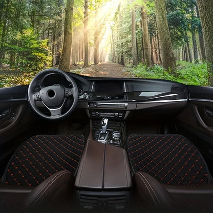 3-Piece Universal Car Seat Covers Breathable Cotton Linen Cushion Set Black