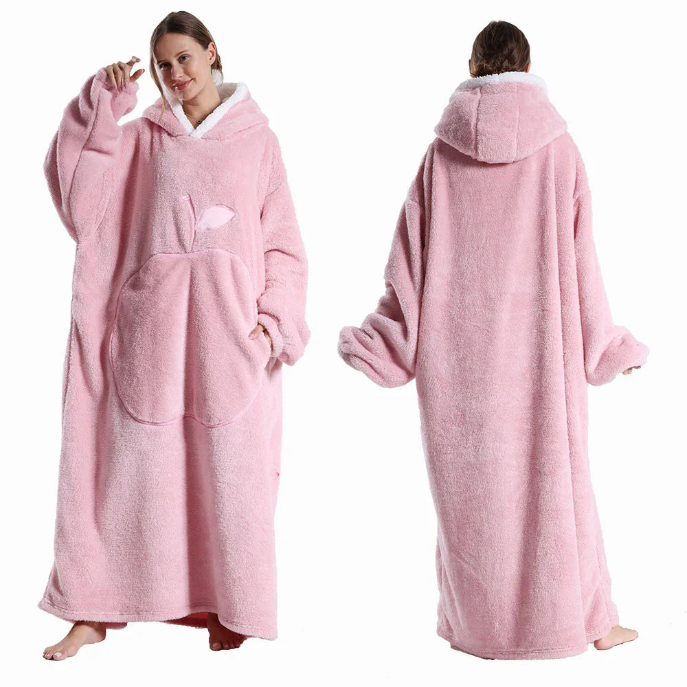 Extra Long Hooded Flannel Wearable Blanket
