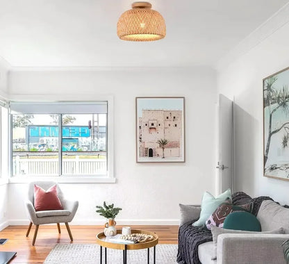 Handmade Boho Bamboo Wicker Ceiling Light Brown