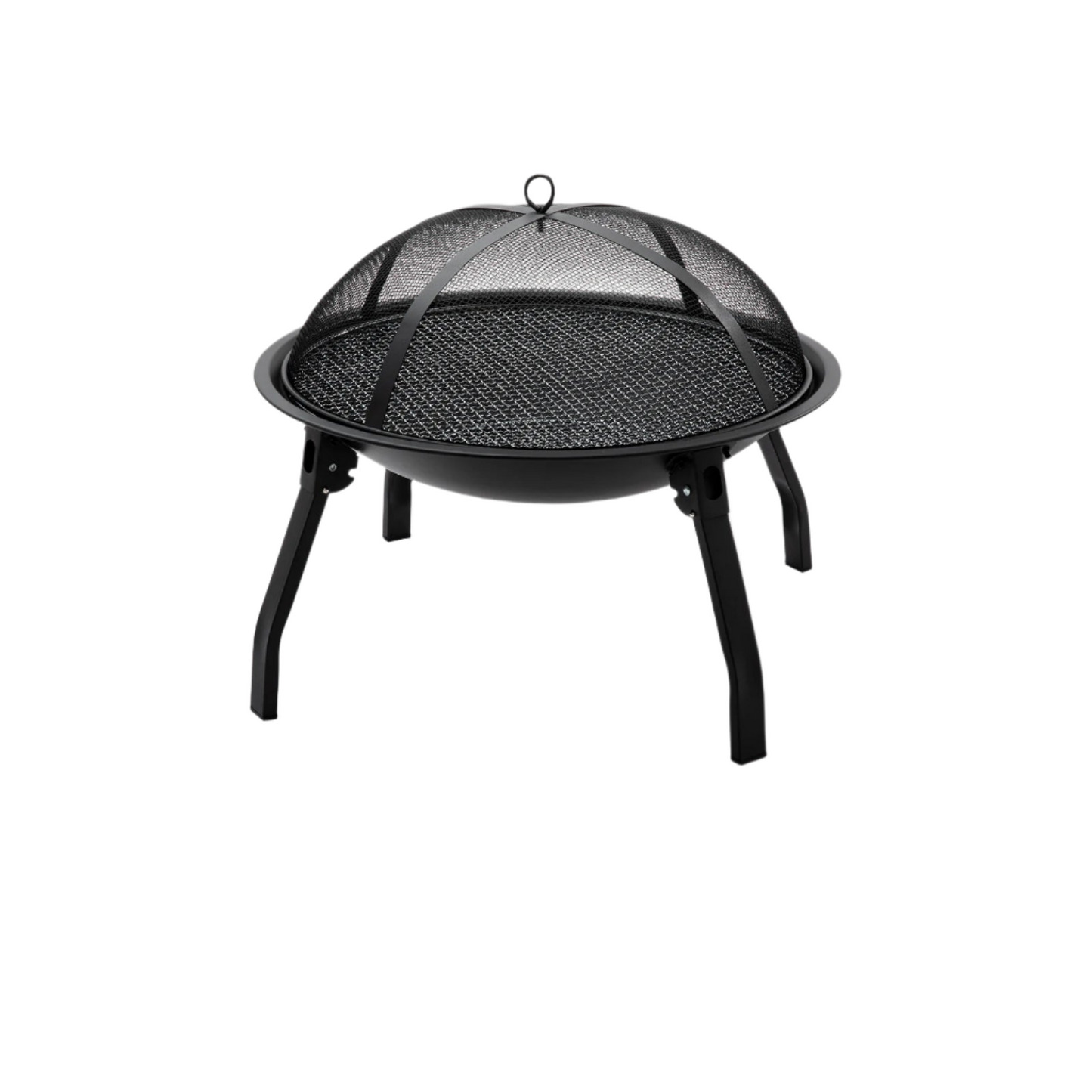 Outdoor Charcoal Fire Pit Portable Iron Fire Bowl with Folding Legs Black