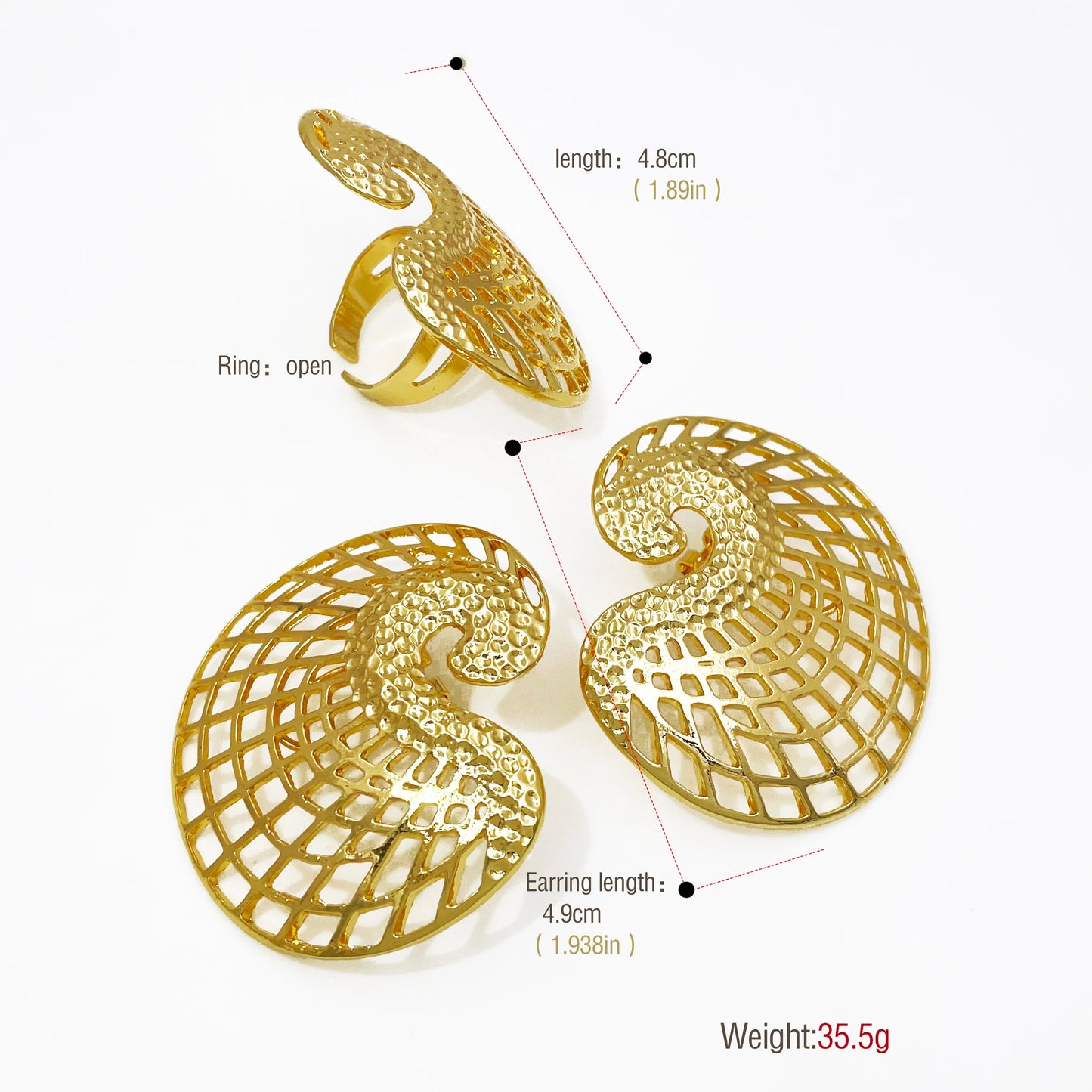 18K Gold Plated Earrings and Ring Set (Model 2)