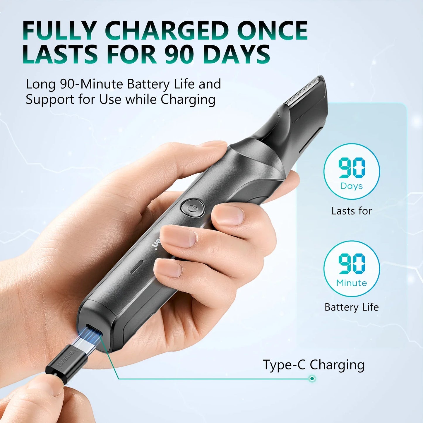 Electric Body Hair Trimmer IPX5 Waterproof Groomer Clipper Black