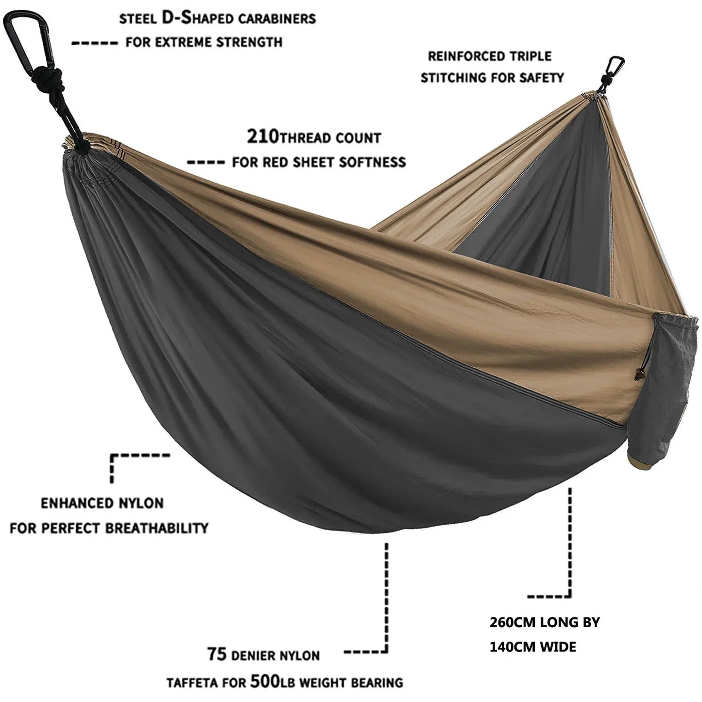 Double Parachute Hammock with Straps & Carabiners