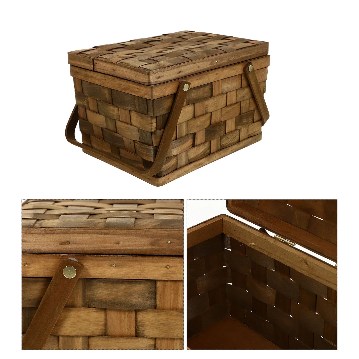 Wooden Woven Large Capacity Picnic Storage Basket