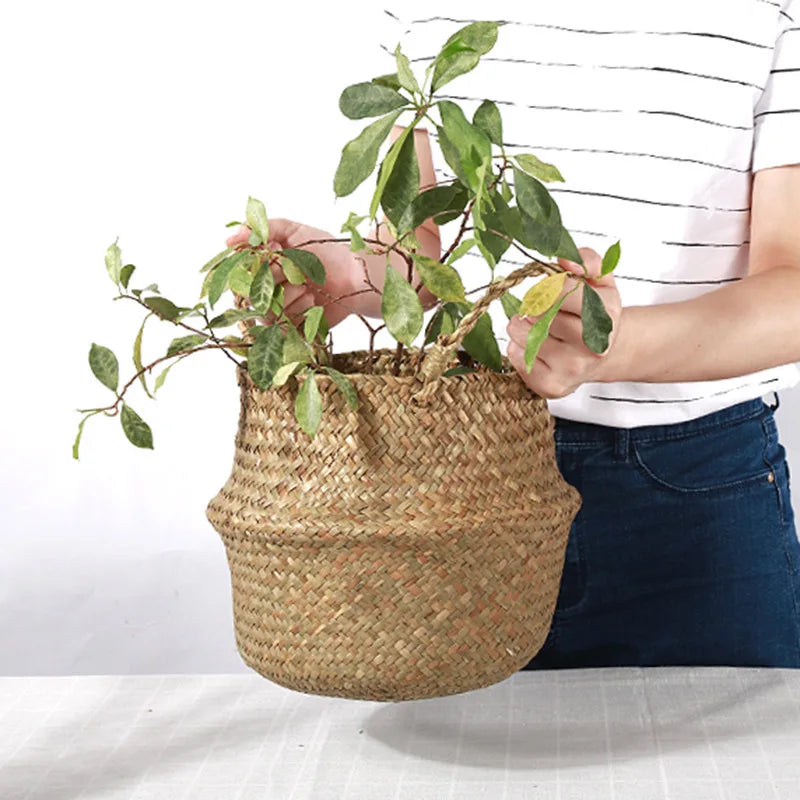 Straw Wicker Rattan Hanging Flowerpot Basket