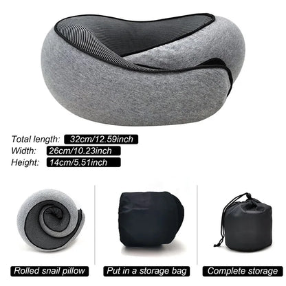 Memory Foam U Shaped Travel Neck Pillow Snail Style Dark Grey