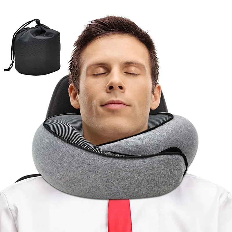 Memory Foam U Shaped Travel Neck Pillow Snail Style Dark Grey