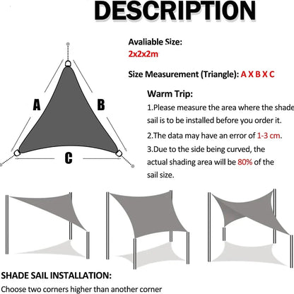 Premium Triangle Sun Shade Sail with Ropes (Grey)