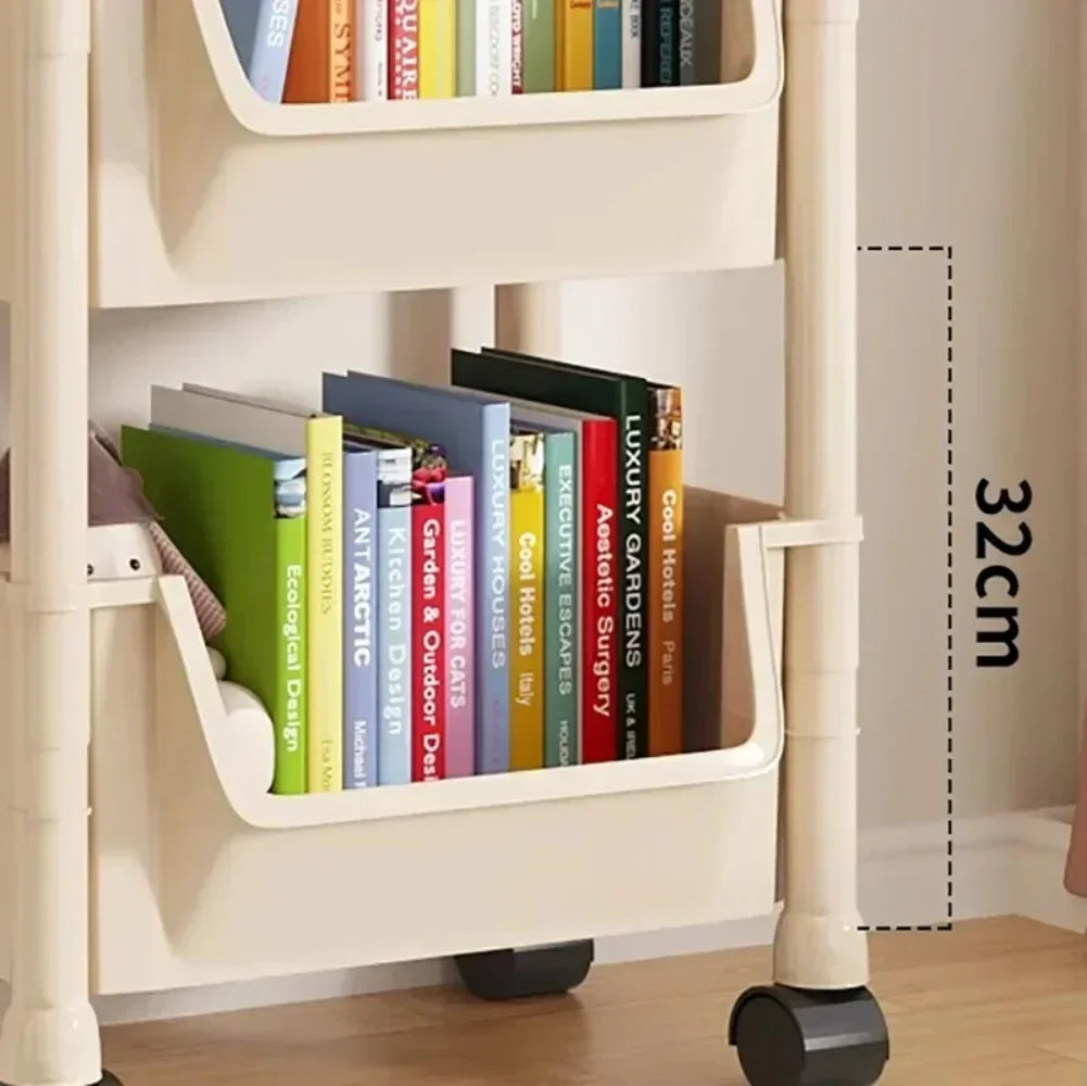 Portable Trolley Bookshelf with Wheels for Storage