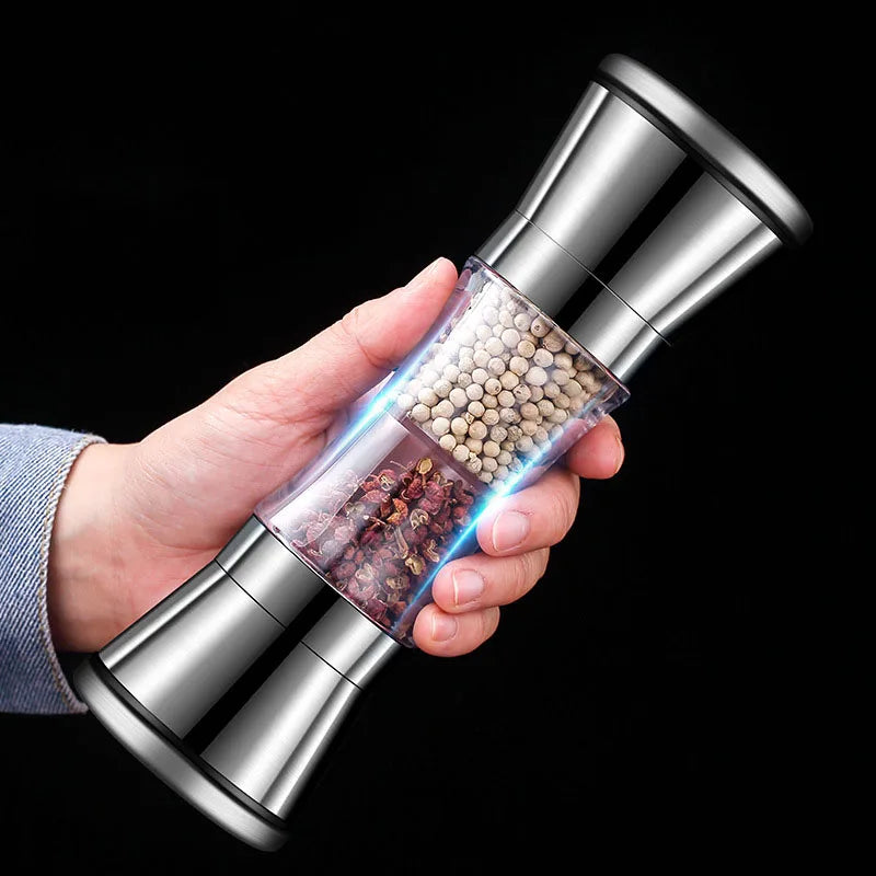 2-in-1 Stainless Steel Pepper Grinder Double-Head Manual Spice Mill Silver