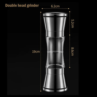 2-in-1 Stainless Steel Pepper Grinder Double-Head Manual Spice Mill Silver