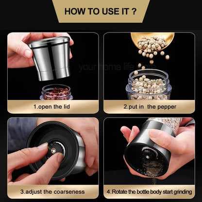 2-in-1 Stainless Steel Pepper Grinder Double-Head Manual Spice Mill Silver