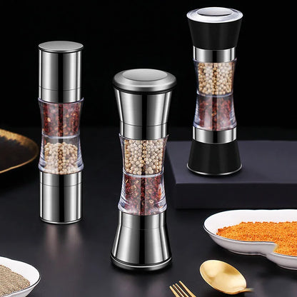 2-in-1 Stainless Steel Pepper Grinder Double-Head Manual Spice Mill Silver