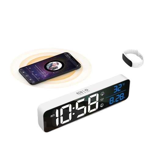 Music LED Digital Alarm Clock Temperature Date Display Desktop Mirror Clocks Home Table Decoration Voice Control 2400mAh Battery