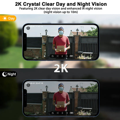 2K Wireless Video Doorbell with Chime