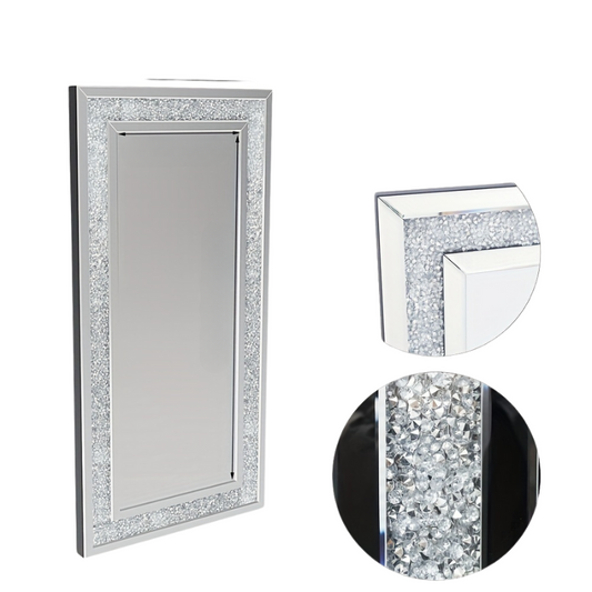 Extra Large Crushed Crystal Silver Vanity Wall Mirror (120cm)
