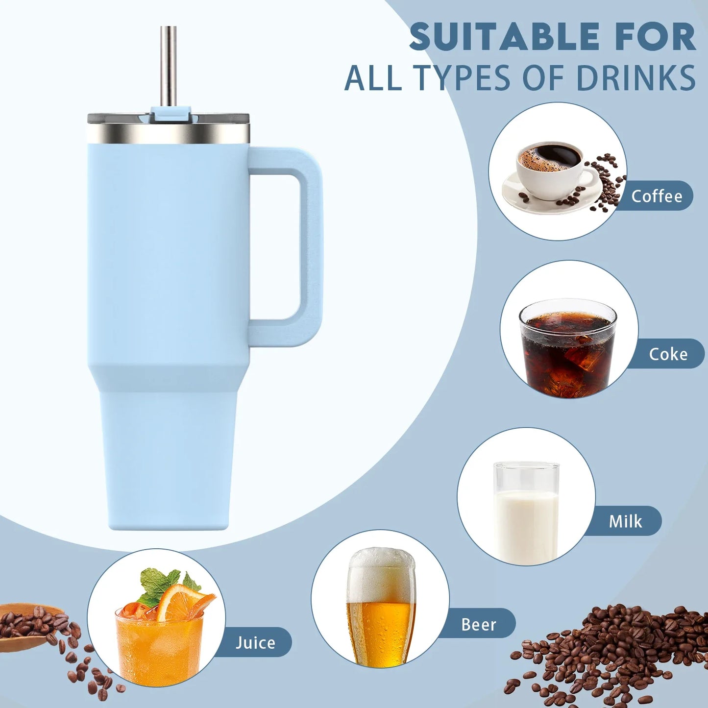 Stainless Steel Tumbler with Handle & Straw Lid