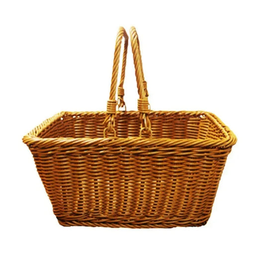 Handwoven Rattan Picnic Basket with Handle