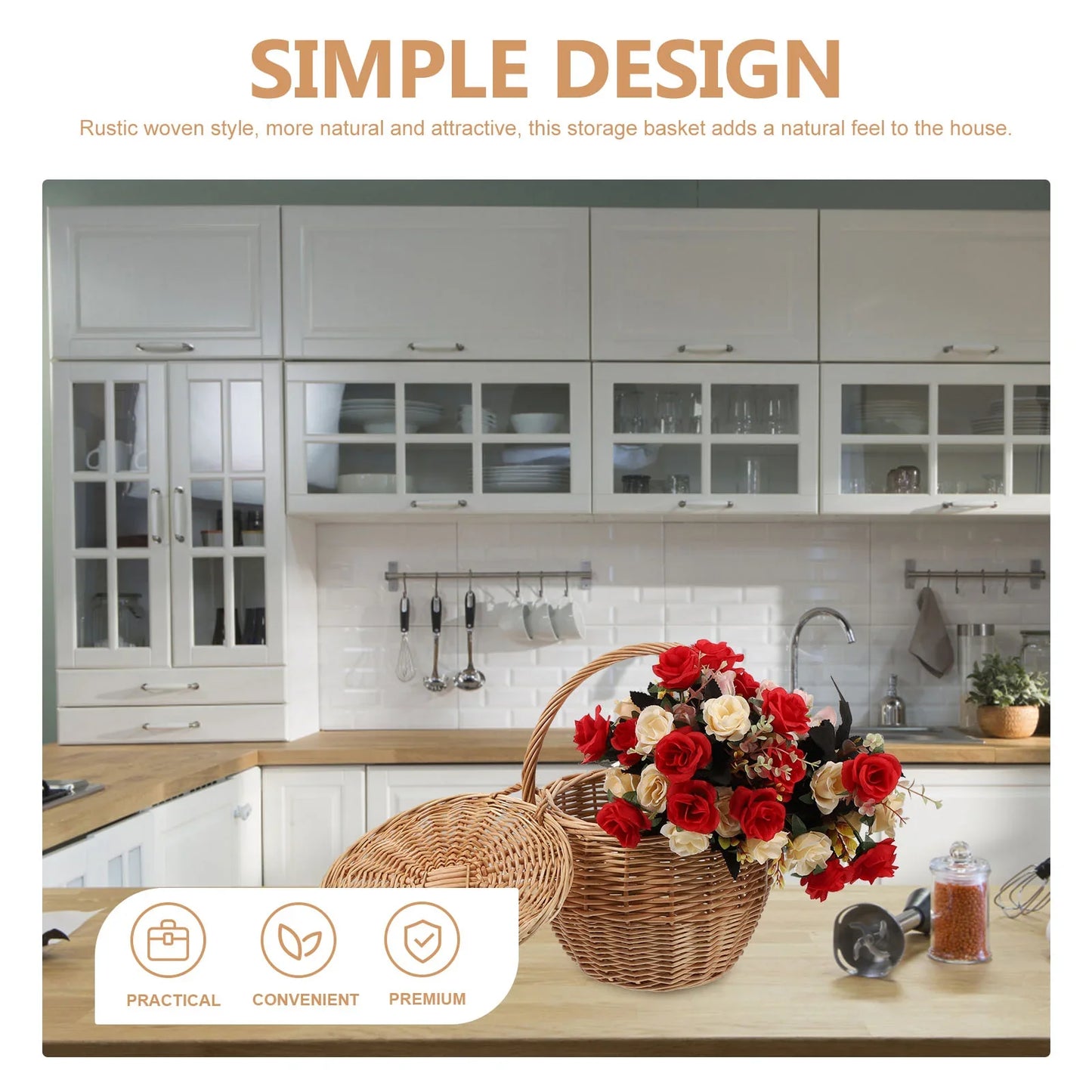 Wicker Woven Picnic Basket with Handle