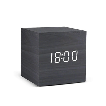 Wooden Digital Alarm Clock – LED Display with Temperature & Sound Control