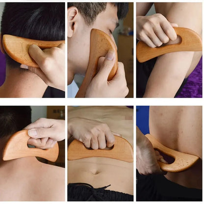 2pcs Wooden Gua Sha Scraping Massage Tool Beech Wood Natural