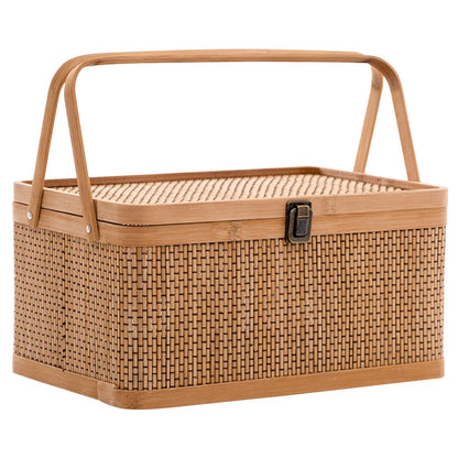 Woven Storage Basket with Locking Lid for Picnic