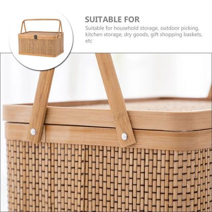 Woven Storage Basket with Locking Lid for Picnic